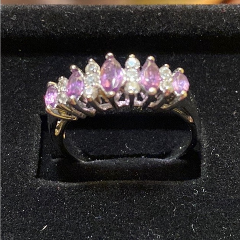 Amethyst and Diamonds ring size 8 - Picture 3 of 10